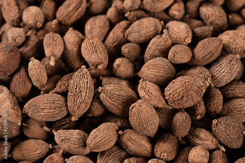 Foto Dried black cardamom pods showing texture and spice