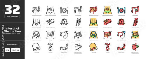 Foto Intestinal Obstruction Icon Set Collection - Outline Line Art Style