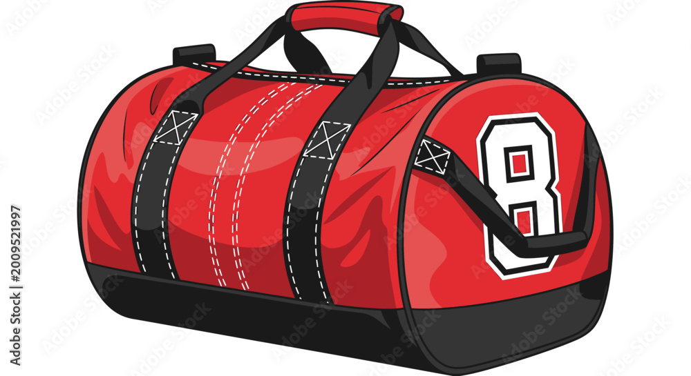 Naklejka premium Red sports duffel bag with straps.