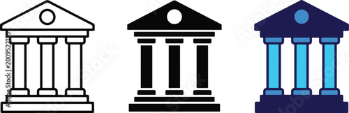 Fotografía Set of courthouse and government building icons in outline solid and blue styles