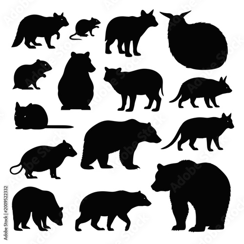Silhouette Collection of Various Animals - Bears, Rats, and Other Creatures.