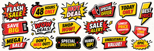 Photos Collection of bright sale and discount tags banners and stickers for retail marketing and promotion