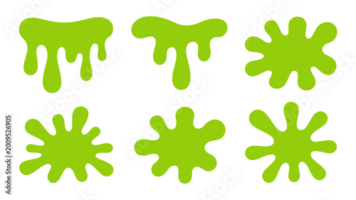 Photos This image displays six vibrant green slime splatters arranged in a grid showcas