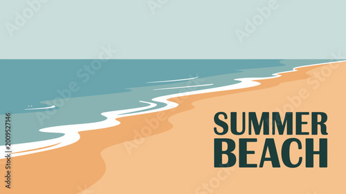 Foto A minimalist illustration depicts a tranquil beach scene with gentle waves meeti