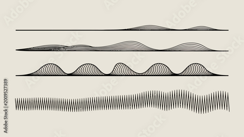 Canvas-taulu A series of black lines depict varying wave patterns transitioning from smooth s