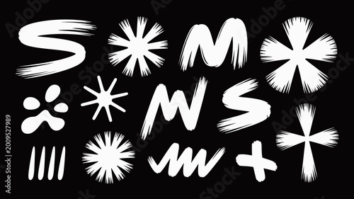 Quadro em tela A collection of abstract white brushstroke shapes are displayed against a stark