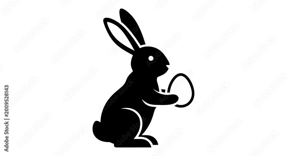 Obraz premium Silhouette of a Rabbit Holding an Easter Egg Symbol.