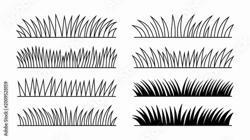 Foto A collection of black and white grass illustrations showcases various blade leng