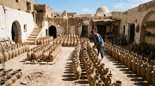 Traditional Potter Working in Ancient Village Workshop