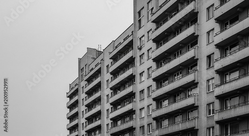 Monochromatic Brutalist Apartment Building Facade