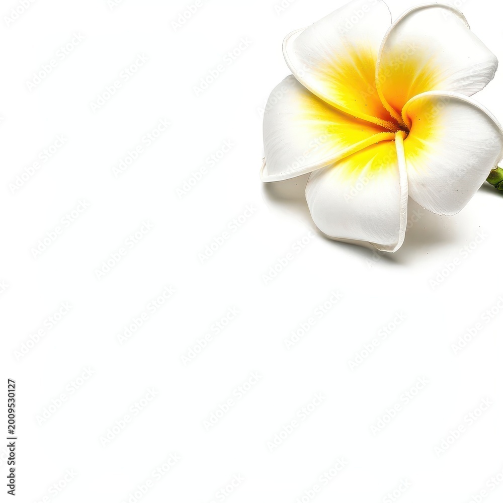 Obraz premium Bright flower with white petals and yellow center sits on a plain background during daylight