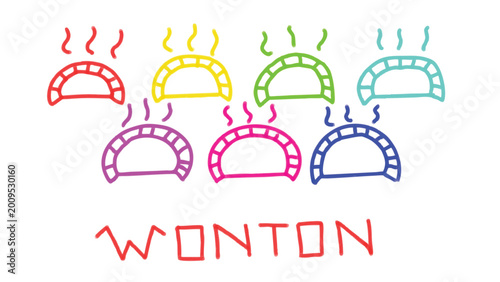 Bild auf Leinwand Collection of colorful crayon box crab fish wonton dumpling illustrations in crayon nobody doodle style on transparent background