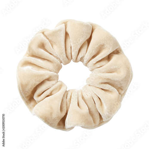 Fotografía Soft cream velvet hair scrunchie accessory isolated