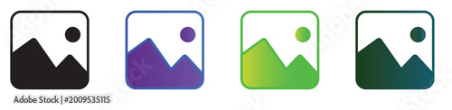 Photo Gallery Image Icons Set Colorful and Black Landscape Picture Frame Vector Collection