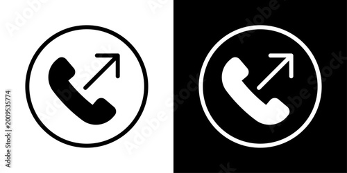 Slika na platnu Call outgoing icon with phone receiver and arrow in outline style representing outgoing call, mobile communication and contact action UI