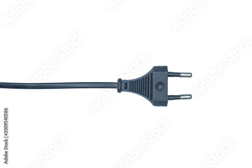 Foto Black electrical plug with prongs on transparent background power supply