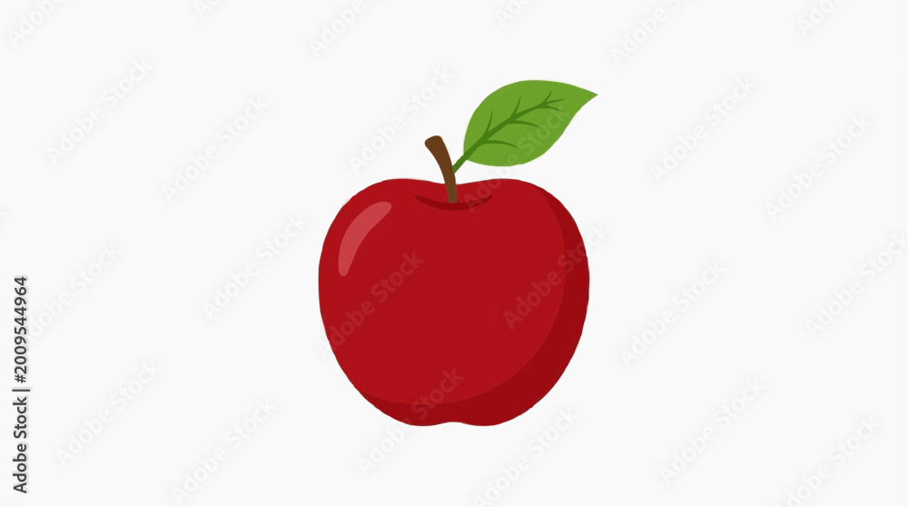 Fototapeta premium A vibrant, perfectly rendered, fresh, and inviting red apple, showcasing nature's simplicity, enhanced by a verdant leaf.