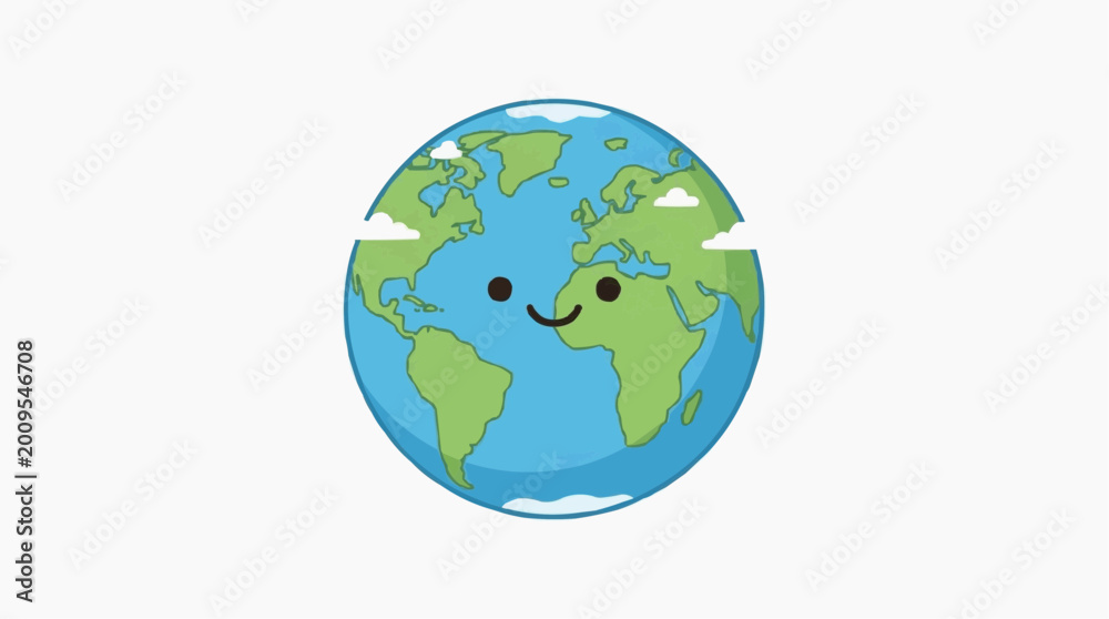 Fototapeta premium A cheerful planet Earth smiling with happiness, surrounded by fluffy clouds, a friendly symbol of our world.