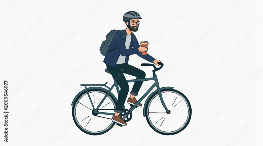 Naklejka premium A cyclist enjoys the ride on a bicycle, a casual and green lifestyle