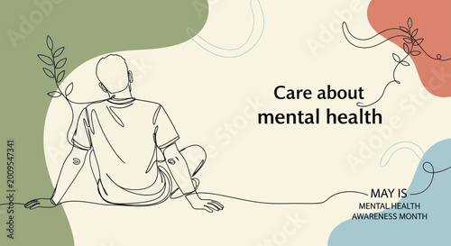 Photos Man contemplating mental health awareness month illustration.