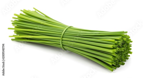 Fresh green scallions on white background.