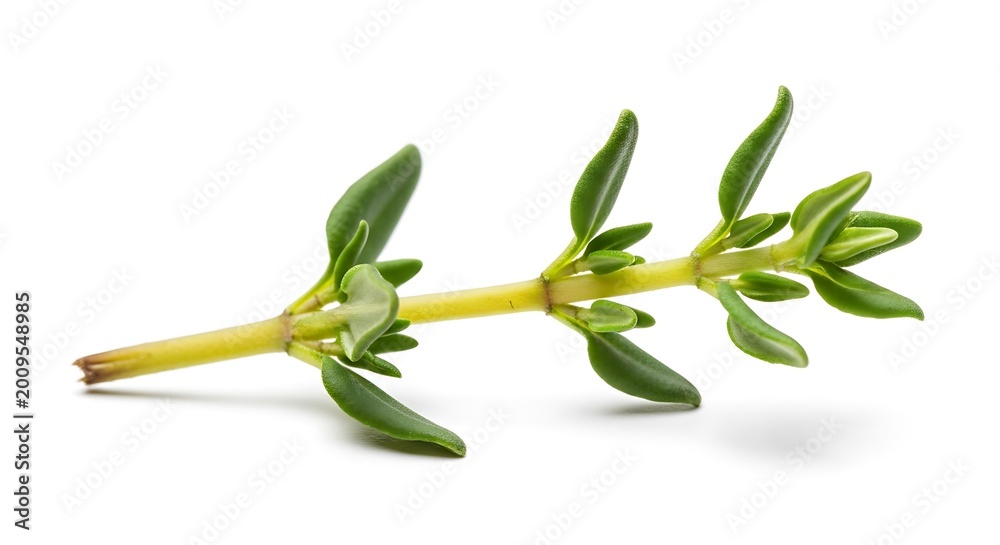 Obraz premium Fresh green thyme herb sprig isolated.