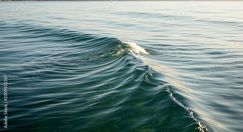 Calm ocean waves with sunlight reflection.