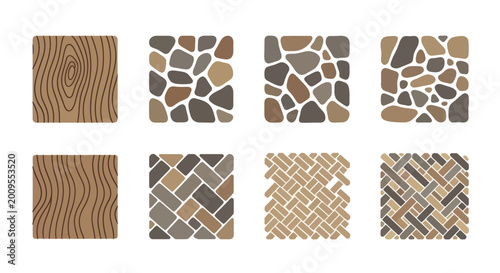 Принти на полотні Collection of eight square textured surfaces including wood grain and stone patterns