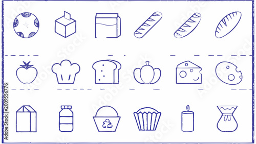 Tableau sur toile grocery icons set hand drawn line art style