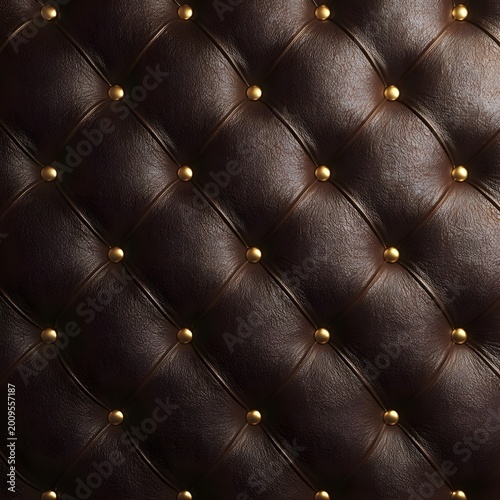 Premium brown leather padded surface with classic Chesterfield style quilted pattern design