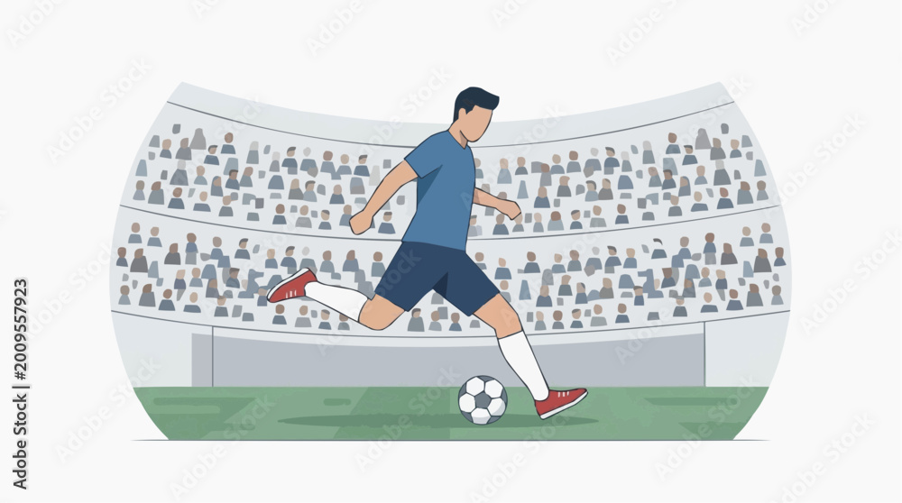 Fototapeta premium Soccer player kicking ball in stadium with crowd