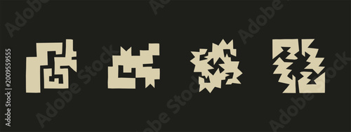 Tableau sur toile Set of four abstract jagged geometric shapes in cream on black background