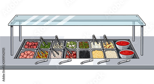 Foto Variety of food buffet display.