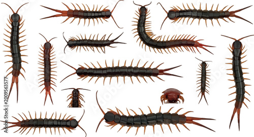 Bild auf Leinwand Realistic Centipede Insect Collection with Detailed Crawling Arthropod Illustrat