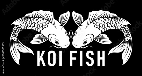 koi fish white in black logo icon design vector art