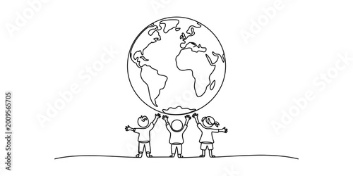 Fotografija Children holding up the earth illustration Vector, illustration
