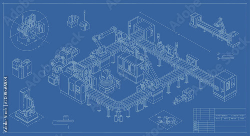 Slika na platnu Blueprint of an Industrial Factory Complex with Detailed Machinery and Layout
