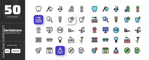 Foto Dental Health Icon Set Collection - Outline Line Art Style