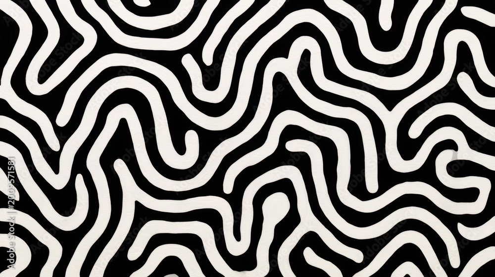 Fototapeta premium Abstract Black and White Pattern Featuring Wavy Lines and Organic Shapes for Modern Design and Art Projects