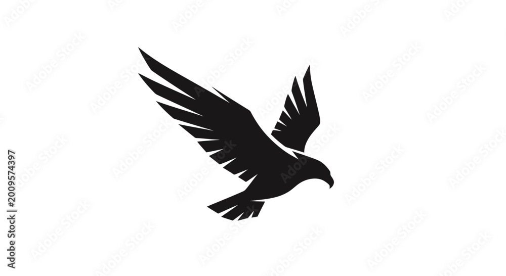 Obraz premium Black silhouette of a flying eagle.