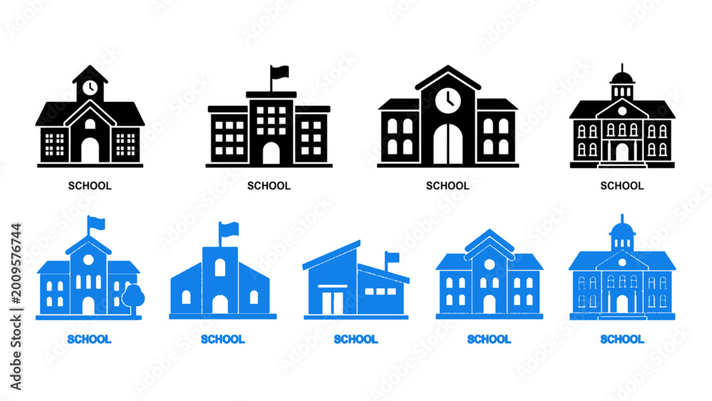 Fototapeta premium Various home and real estate icons in blue color theme.
