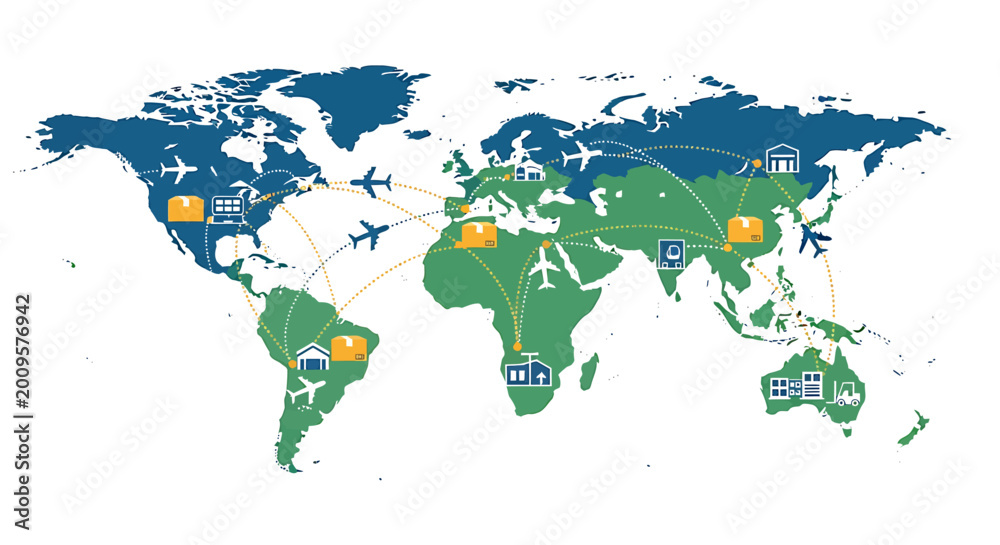 Fototapeta premium World Map Depicting Global Travel and Transportation Routes.