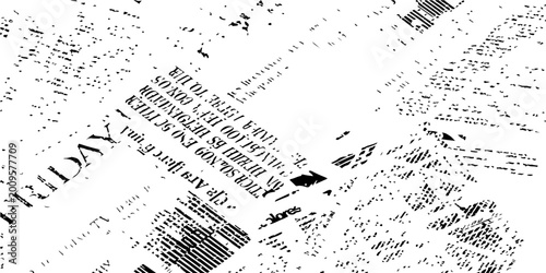 A crisp, graphic pattern of newsprint headlines and text fragments evokes a sense of information overload and urban rhythm.