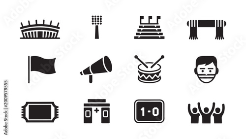 Fotografi Football Stadium and Fan Experience Icons Set for Sports Events, Broadcasting, a