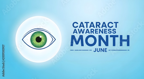 cataract awareness month june vector illustration with eye exam symbol on teal gradient background