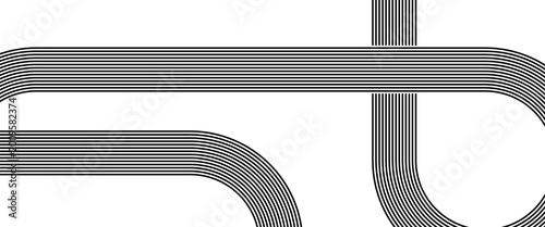 Cuadro en lienzo Abstract Minimalist Background with Black Parallel Curved Lines on White, Retro