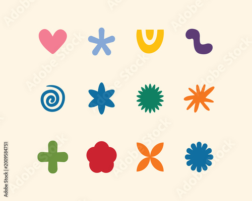 Abstract shape sticker set. Trendy retro 90s style. Cute colorful empty shapes emblems and labels. 