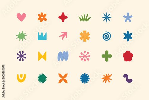 Abstract shape sticker set. Trendy retro 90s style. Cute colorful empty shapes emblems and labels. 
