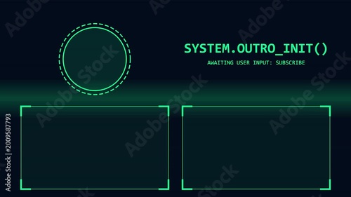 Cyberpunk Digital HUD End Screen with System Outro Initialization Text and Video Placeholder Rectangles