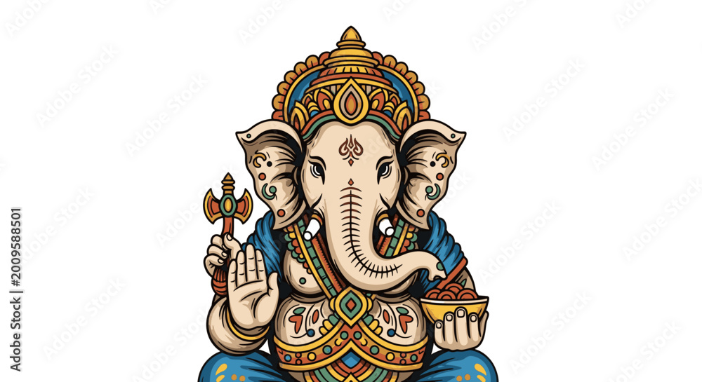Fototapeta premium Lord Ganesha illustration with traditional ornaments for Hindu festival